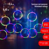 Светодиодная новогодняя гирлянда ЭРА  ЕGNIG - RI занавес Неоновые кольца 8 режимов 2,4*0,65 м мульти