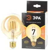 Светодиодная лампа 7Вт, Е27, теплый свет, филамент, шар, F-LED G95-7W-824-E27 gold ЭРА