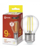 Лампа светодиодная LED-ШАР-deco 9Вт 230В Е27 3000К 810Лм прозрачная IN HOME
